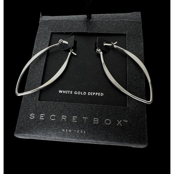 Earrings Secret Box New York White Gold Dipped Pointed Oval Drop Dangle Latch - Picture 3 of 12